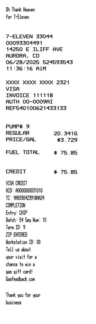 7-11 Fuel Receipt