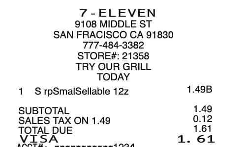 7-Eleven Convenience Store Receipt