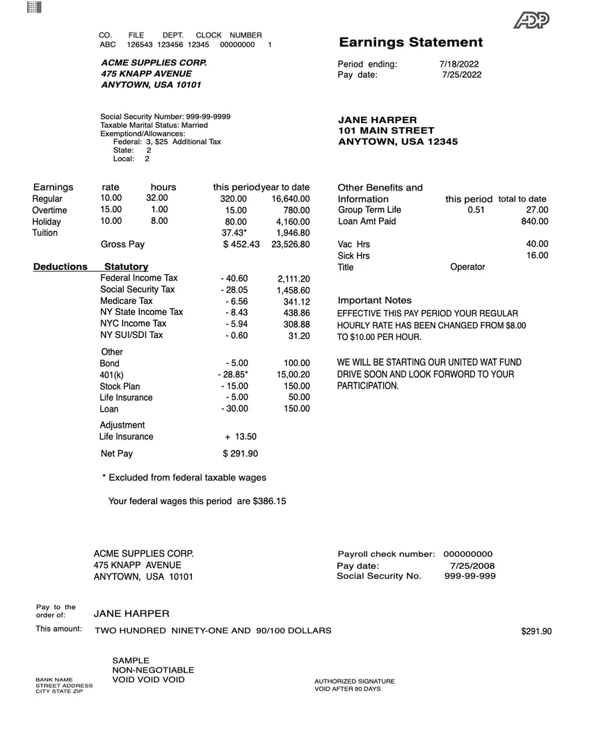 ADP Paystub Receipt