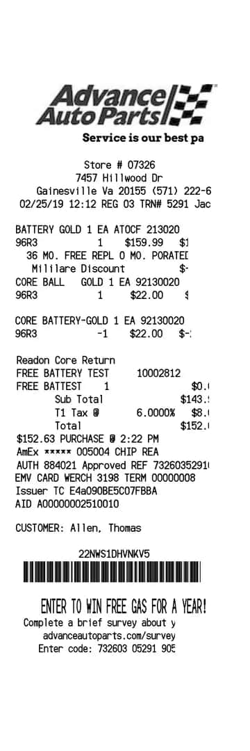 Advance Auto Parts Receipt