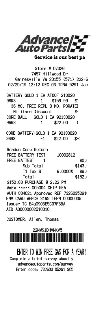 Advance Auto Parts Receipt