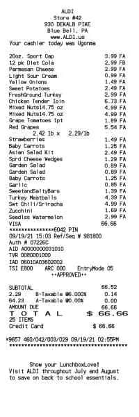 Aldi Receipt