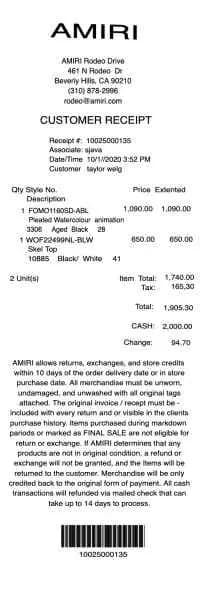 Amiri Receipt