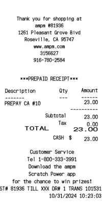 Ampm Fuel Receipt