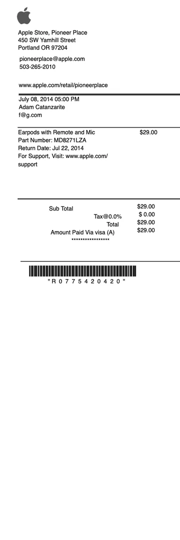 Apple Store Receipt