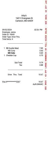 Arbys Receipt