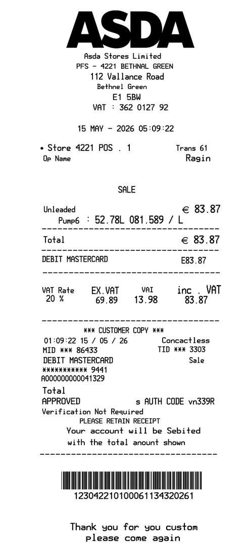 Asda Receipt Sample 2