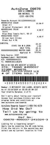 Autozone Newest Receipt