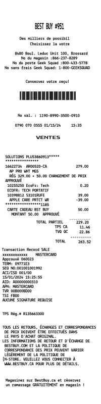Best Buy Reçu French Receipt