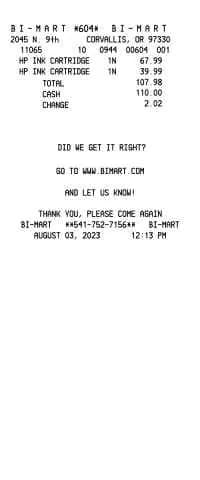 Bi-Mart Receipt