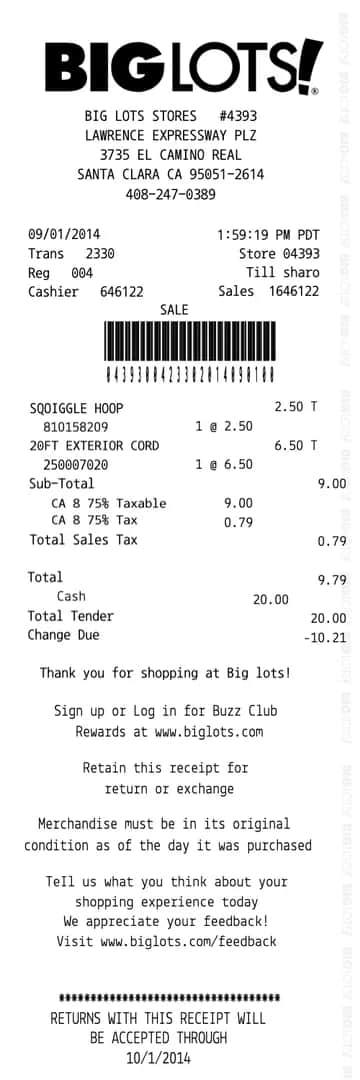Biglots Receipt