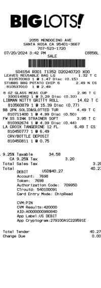 BigLots Receipt
