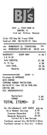 BJs Wholesale Receipt