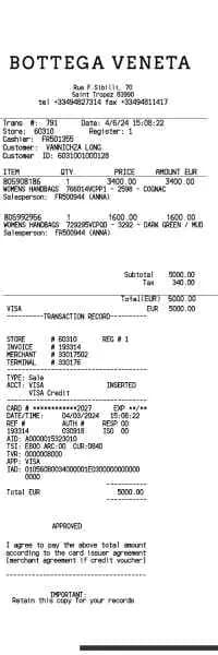 Bottega Receipt 2