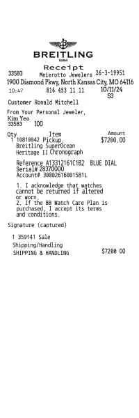Breitling USA Receipt