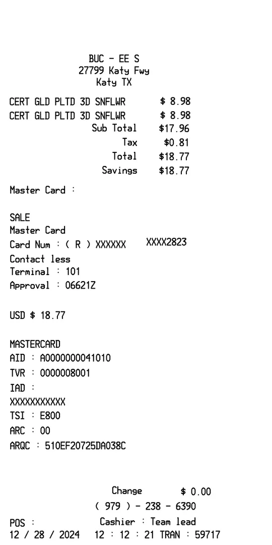 Buc-Ee'S Receipt Credit Card
