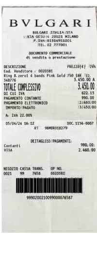 Bulgari Receipt