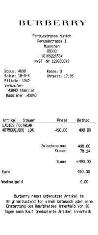 Burberry Receipt