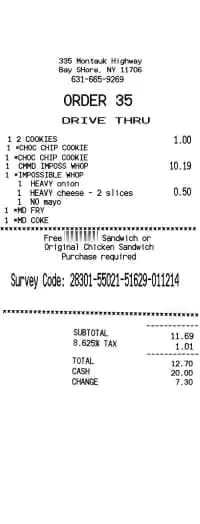 Burger Fast Food Receipt