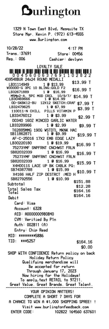 Burlington Receipt