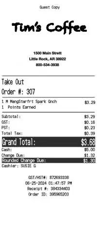 Canada Coffee Receipt
