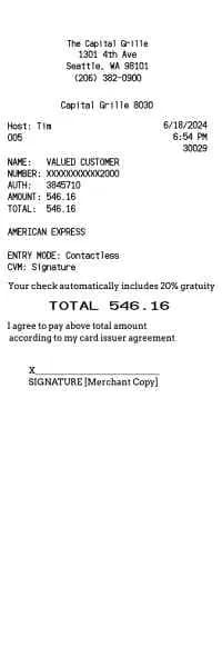Capital Grille Receipt Editable