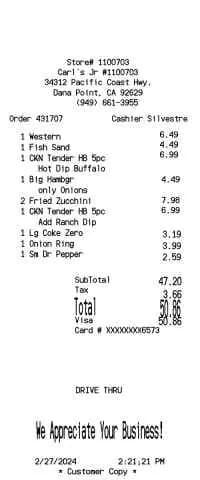Carl Jr Receipt