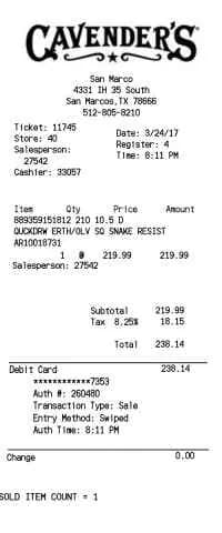Cavenders Receipt