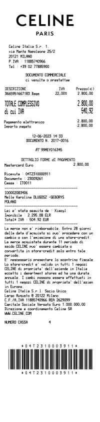 Celine Receipt