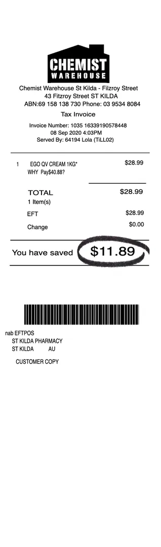 Chemist Warehouse Receipt