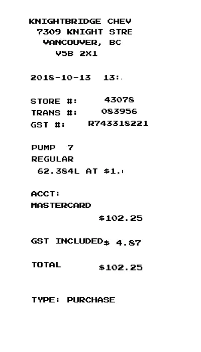Chevron Gas Receipt