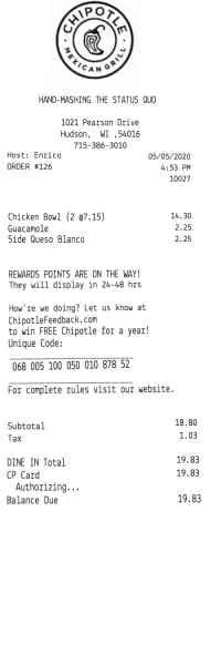 Chipotle Receipt