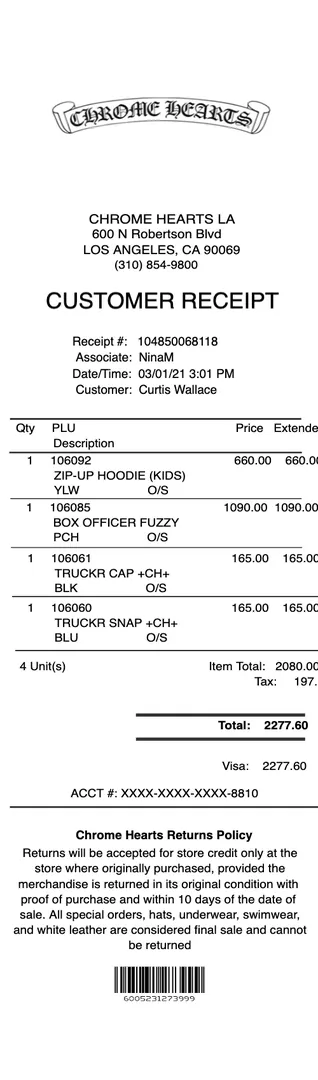 Chrome Hearts Receipt