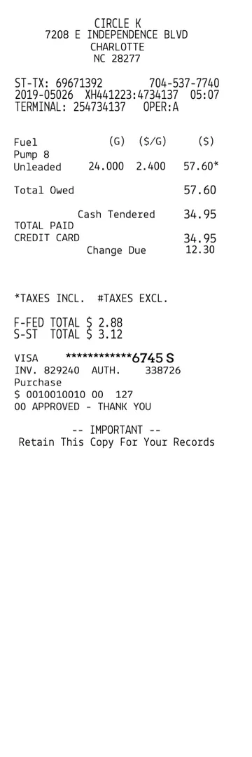 Circle K Receipt