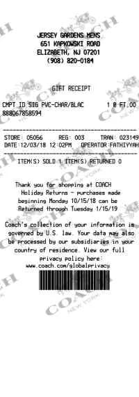 Coach Bag Gift Receipt