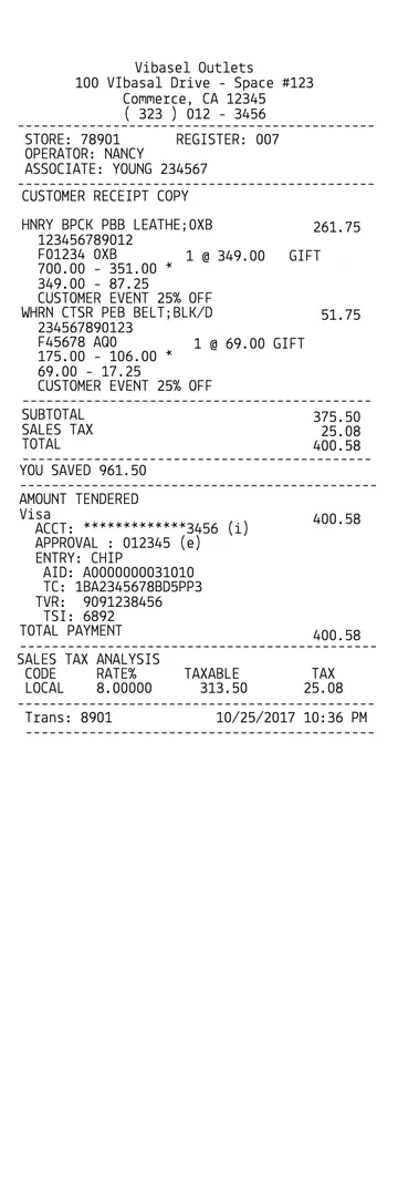Coach Receipt