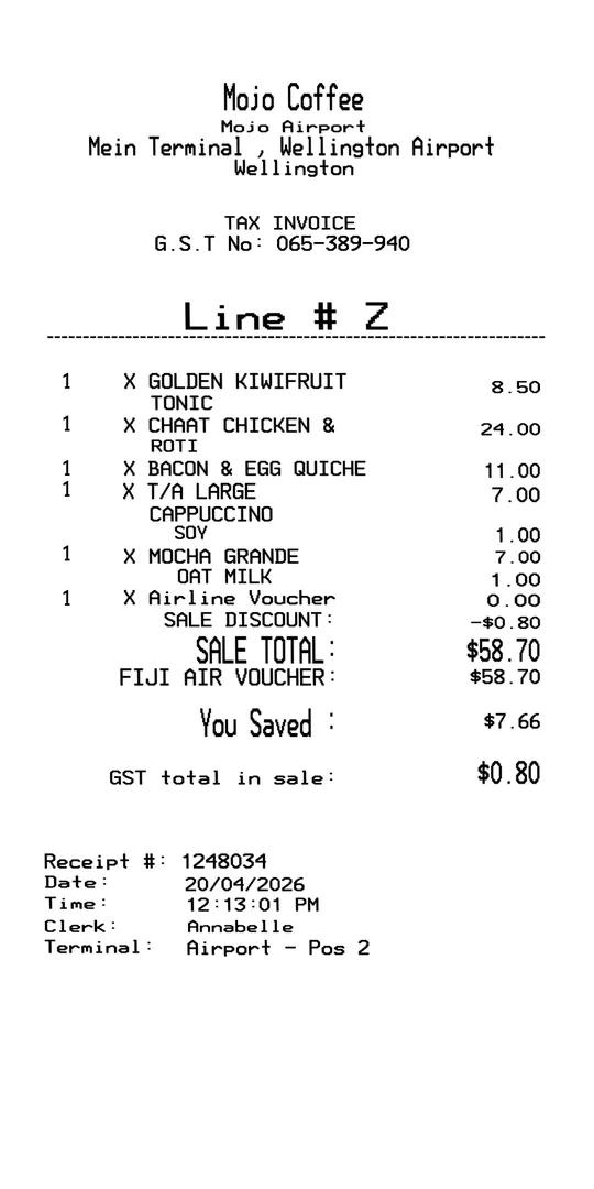 Coffee Shop Airport Receipt