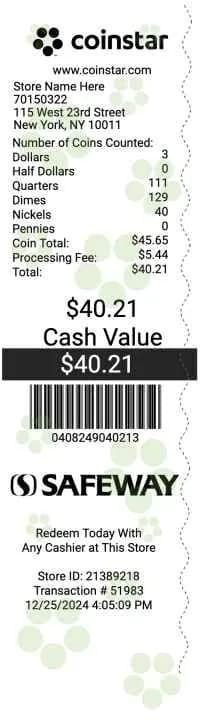 Coinstar Receipt