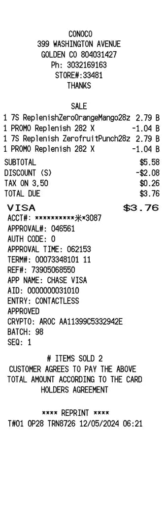 Conoco Fuel Receipt