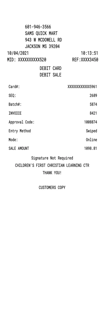 Convenience Mart POS Receipt