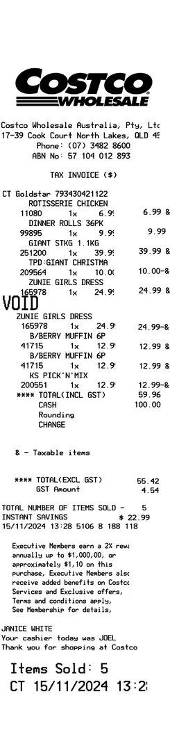 Costco Australia Receipt