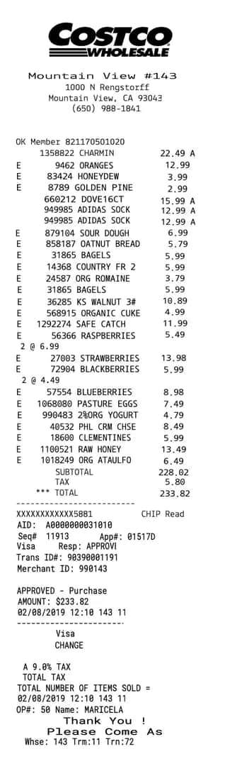 Costco Receipt