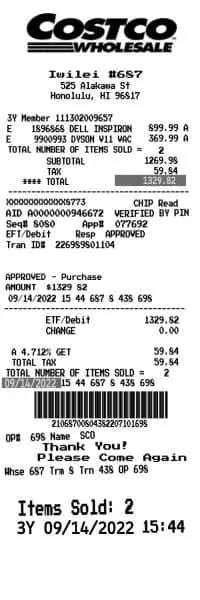 Costco Receipt 2