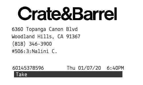 Crate Barrel Receipt