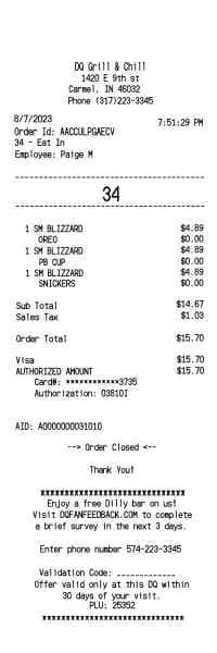 Dairy Queen Receipt
