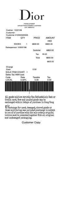 Dior New 3 Receipt