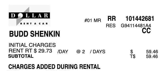 Dollar Rental Car Receipt