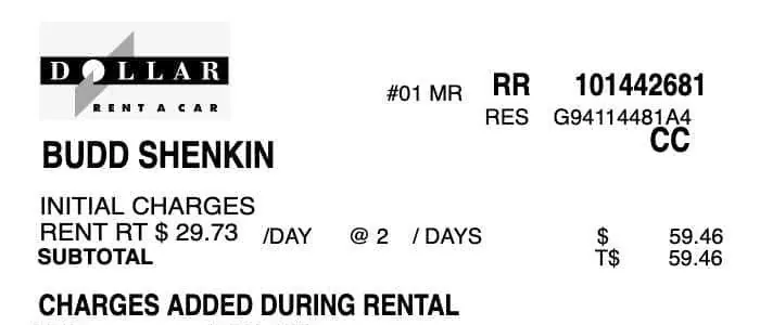 Dollar Rental Car Receipt