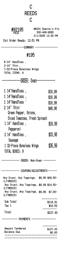 Dominos Receipt 2