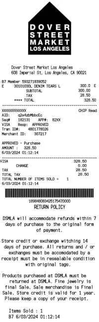 Dover Street Market Receipt